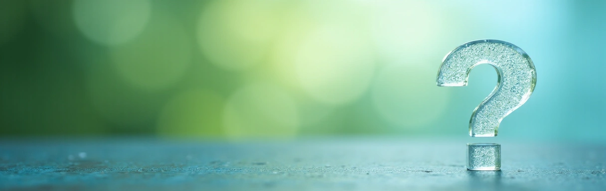 Imagen abstracta que simboliza claridad y respuestas, con un signo de interrogación integrado en un fondo saludable.